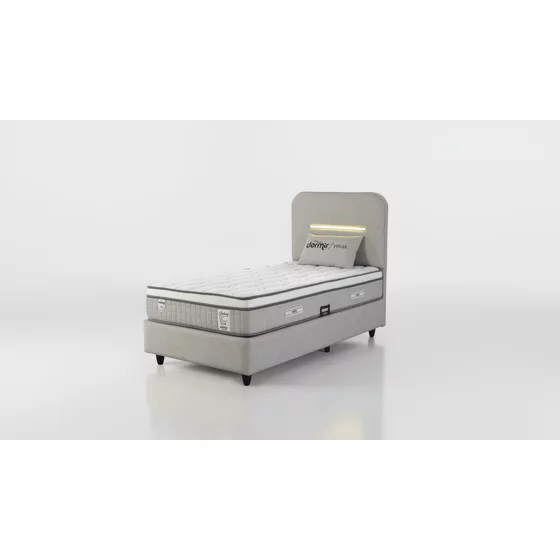 Pat Tapitat Galaxy, Spatiu De Depozitare, Sistem de iluminat integrat in capatai, 90x200 cm, Stofa - Gri Deschis picture - 5