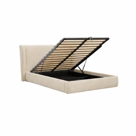 Pat Tapitat Giorgio cu Somiera Rabatabila si Spatiu de Depozitare, 160x200 cm, Stofa, Beige