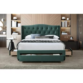 Pat Tapitat Marlo, Stil Chesterfield, 160x200 cm, Catifea Verde