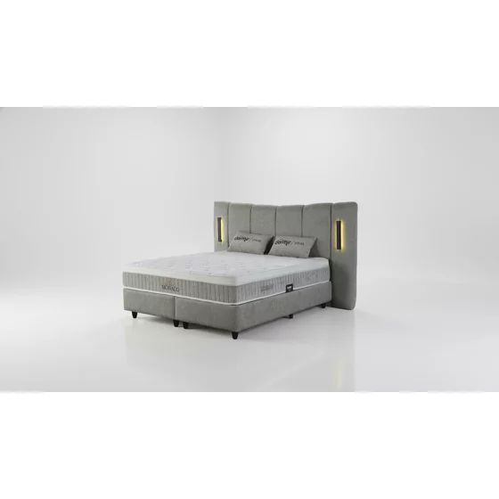 Pat Tapitat Monaco, Spatiu De Depozitare, Sistem de iluminat integrat in capatai, 160x200 cm, Stofa - Gri picture - 2