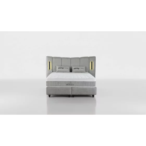 Pat Tapitat Monaco, Spatiu De Depozitare, Sistem de iluminat integrat in capatai, 160x200 cm, Stofa - Gri picture - 3