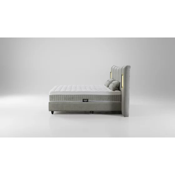 Pat Tapitat Monaco, Spatiu De Depozitare, Sistem de iluminat integrat in capatai, 160x200 cm, Stofa - Gri picture - 4