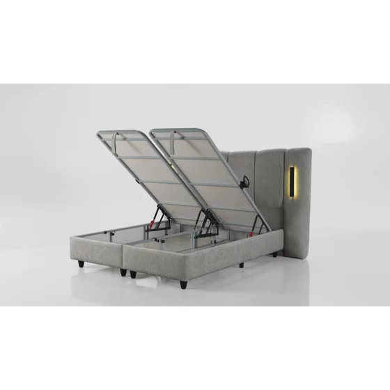 Pat Tapitat Monaco, Spatiu De Depozitare, Sistem de iluminat integrat in capatai, 160x200 cm, Stofa - Gri picture - 5