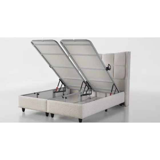 Pat Tapitat Pandora, Spatiu De Depozitare, Sistem de iluminat integrat in capatai, 180x200 cm, Stofa - Crem picture - 4