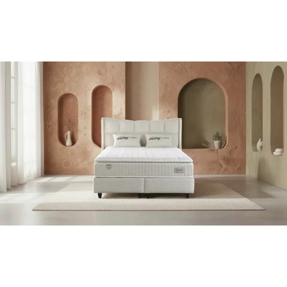 Pat Tapitat Pandora, Spatiu De Depozitare, Sistem de iluminat integrat in capatai, 180x200 cm, Stofa - Crem picture - 2