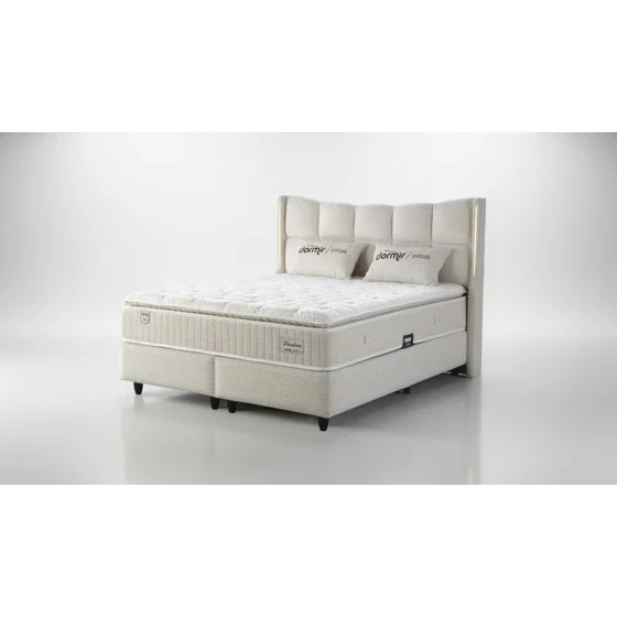 Pat Tapitat Pandora, Spatiu De Depozitare, Sistem de iluminat integrat in capatai, 180x200 cm, Stofa - Crem picture - 5