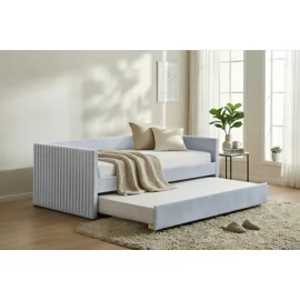 Pat Tapitat Extensibil Rux, 90x200 h cm, Catifea Gri Deschis