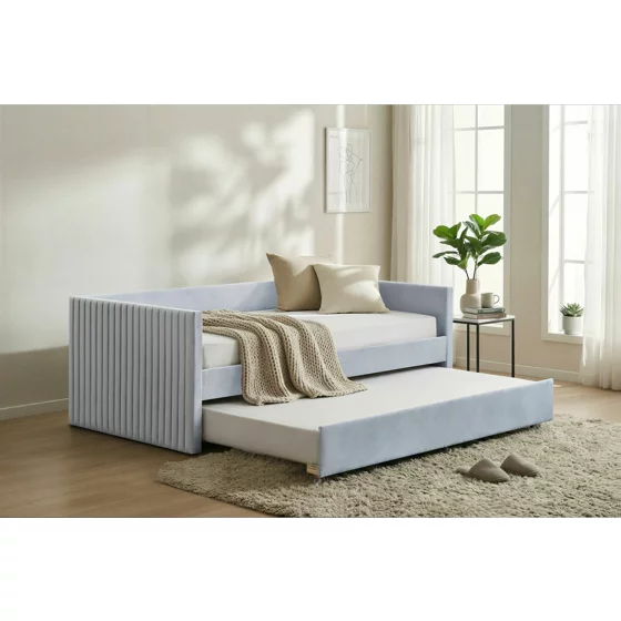 Pat Tapitat Extensibil Rux, 90x200 h cm, Catifea Gri Deschis picture - 1