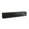 Comoda TV Suspendata Joy, 200x38x35 cm, Pal Melaminat, Front MDF cu Riflaj, Negru Lucios picture - 1