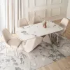 Masa Extensibila Vasai 160-240-x90x77 cm, Metal/Ceramica, Casmir/Alb Marmura picture - 1