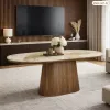 Masa Ovala Lunara 200x100x76 h cm, MDF/Ceramica, Stejar/Beige Pandora picture - 1