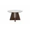 Masa Rotunda Lima, Ø120 cm, Blat Ceramic, Picior MDF cu Furnir, Alb/Nuc picture - 5