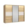 Set Dormitor Glamour, Dulap 3 Usi Glisante 280x60.5x215 cm, Pat  160x200 cm, 2 noptiere - 50x42x98 cm, Comoda 3 Sertare -85x41.5x90 cm, Pal Laminat, Stejar Mauvella/Casmir