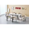 Set Masa Extensibila Baco, 160-200x90x76 h cm, Picior Metalic, Blat Ceramic, Glossy Panodra + 6 Scaune Kallo Crem picture - 1