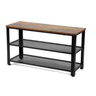Bancuta pentru Pantofi Bina, 80x30x45 h cm, Metal/Pal Melaminat, Negru/Stejar Inchis