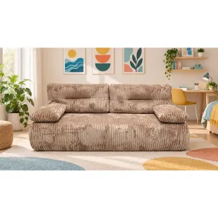 Canapea Extensibila Allegro 195x100x85 cm, Catifea Raiata, Beige Inchis