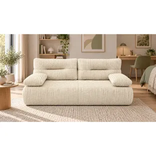 Canapea Extensibila Allegro 195x100x85 cm, Catifea Raiata, Crem