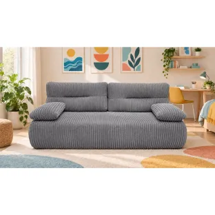 Canapea Extensibila Allegro 195x100x85 cm, Catifea Raiata, Gri Inchis