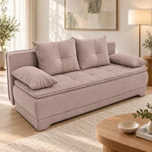 Canapea Extensibila Aurora,  202x94x84 h cm, Stofa, Roz