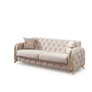 Canapea Extensibila Diamond, 223x89x79 h cm, Catifea Beige Deschis