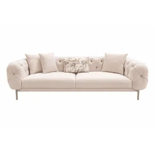 Canapea Tori, Stil Chesterfield 245x101x75 h cm, Stofa Tip Catifea Beige Deschis