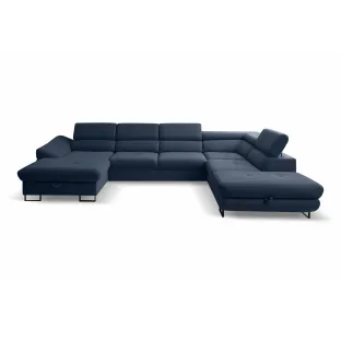 Coltar extensibil Fabio U, 350x235x175 cm, Stofa, Albastru Inchis