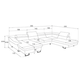 Coltar extensibil Fabio U, 350x235x175 cm, Stofa, Negru