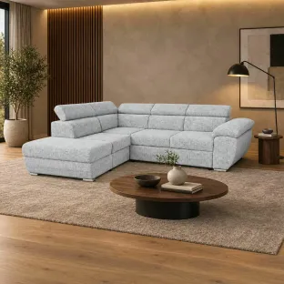 Coltar Extensibil Fiona + taburet, 264x220x76-91 h cm, Stofa Cremona 81 Gri Deschis