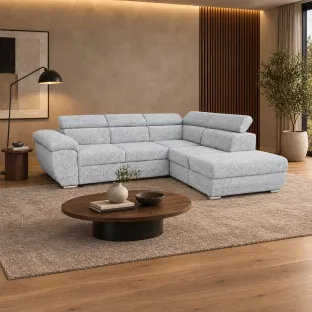 Coltar Extensibil Fiona + taburet, 264x220x76-91 h cm, Stofa Cremona 81 Gri Deschis