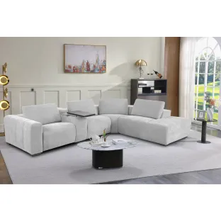 Coltar Jomala Cu Recliner Electric, Masuta Rotativa, Stanga, 332X245X76 h cm, Stofa, Gri Deschis