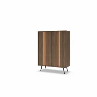 Comoda 2 Usi Amaro, Sistem De Iluminat tip Led Inclus, 93.5x40x125.6 h cm, Pal Melaminat/MDF, Stejar Dunin