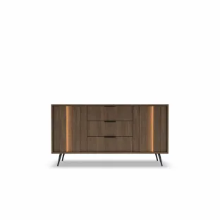 Comoda 2 Usi + 3 Sertare, Amaro, Sistem De Iluminat tip Led Inclus, 153.5x40x82.6 h cm, Pal Melaminat/MDF, Stejar Dunin