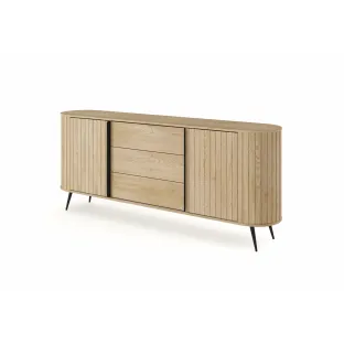 Comoda 2 Usi + 3 Sertare, Lovi 196-2D3S, 196x40.2x81.8 h cm, Front Riflaj, Stejar Cremona
