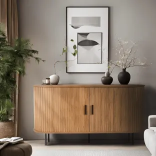 Comoda Cu 2 Usi glisante Trois, 140x40x76 cm, MDF, Stejar