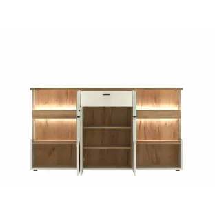 Comoda Cut Out CTUK01, 3 Usi + Sertar, 165x40x90 h cm, Pal Melaminat, Stejar Evoke/Casmir