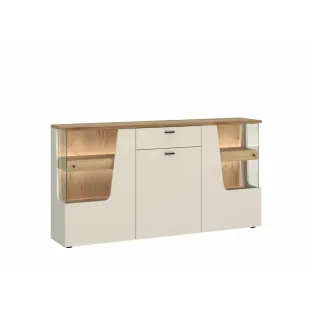 Comoda Cut Out CTUK01, 3 Usi + Sertar, 165x40x90 h cm, Pal Melaminat, Stejar Evoke/Casmir