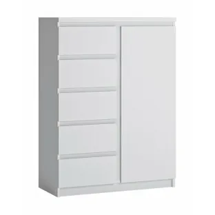 Comoda Fribo FRIK01, 5 Sertare + Usa, 83.1x40x113.9 h cm, Pal Melaminat, Alb Alpin