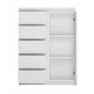 Comoda Fribo FRIK01, 5 Sertare + Usa, 83.1x40x113.9 h cm, Pal Melaminat, Alb Alpin