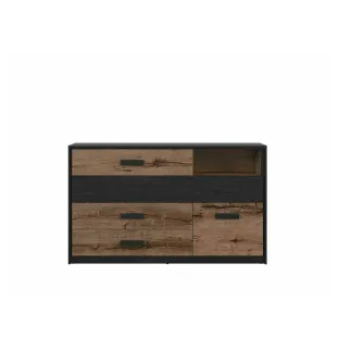 Comoda Kingsley 5 Sertare + Usa, 150x41x90 h cm Stejar Monastery/Negru