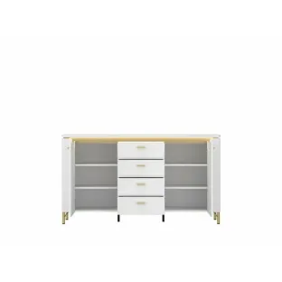 Comoda Lazio LAZK02, 2 Usi + 4 Sertare, 155.3x40x87.3 h cm, Pal Melaminat/MDF, Alb Alpin/Alb Lucios