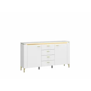 Comoda Lazio LAZK02, 2 Usi + 4 Sertare, 155.3x40x87.3 h cm, Pal Melaminat/MDF, Alb Alpin/Alb Lucios