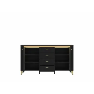 Comoda Norica LAZK02, 2 Usi + 4 Sertare, 155.3x40x87.3 h cm, Pal Melaminat/MDF, Negru/Auriu