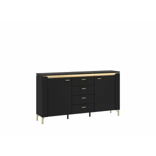 Comoda Norica LAZK02, 2 Usi + 4 Sertare, 155.3x40x87.3 h cm, Pal Melaminat/MDF, Negru/Auriu