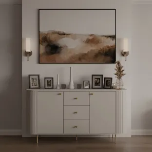 Comoda Ovalio 2 Usi si 3 Sertare, TYP 823,  164.6x42.3x85.4 h cm, Pal Melaminat/MDF, Beige Nisip