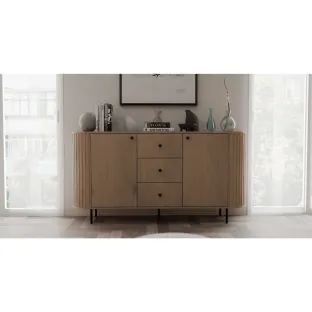 Comoda Ovalio 2 Usi si 3 Sertare, TYP 823,  164.6x42.3x85.4 h cm, Pal Melaminat/MDF, Stejar Cremona