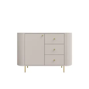 Comoda Ovalio 3 Sertate + Usa, TYP 813  123x42.3x85.4 h cm, Pal Melaminat/MDF, Beige Nisip
