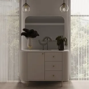 Comoda Ovalio 3 Sertate + Usa, TYP 813  123x42.3x85.4 h cm, Pal Melaminat/MDF, Beige Nisip
