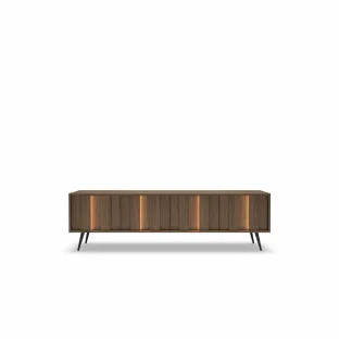 Comoda TV Amaro, Sistem De Iluminat tip Led Inclus, 183.3x40x53.6 h cm, Pal Melaminat/MDF, Stejar Dunin