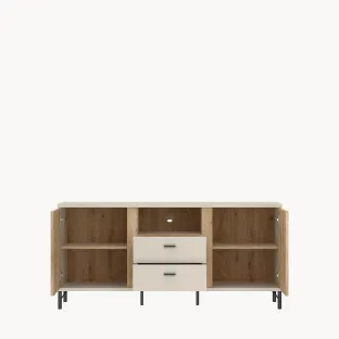 Comoda TV Mosano, 2 Usi si 2 Sertare, LUSF101, 150x40x70 h cm, MDF cu Riflaj, Stejar Cremona/Casmir