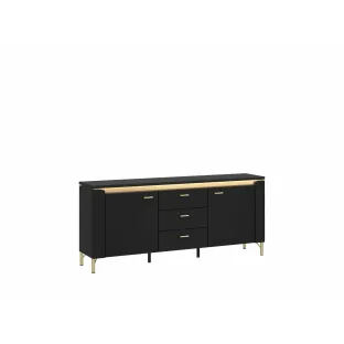 Comoda TV Norica LAZF01, 2 Usi + 3 Sertare, 155.3x40x70 h cm, Pal Melaminat/MDF, Negru/Auriu